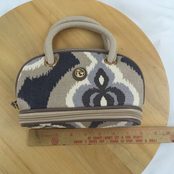 Spartina 449 Linen & Leather Mini Satchel Cosmetic Bag Makeup Bag - Picture 8 of 9